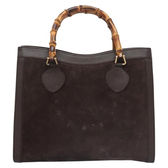 GUCCI Bamboo Hand Bag Suede Brown Gold 002 - Picture 2 of 16